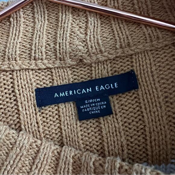 American Eagle Rugby Stripe Ribbed Oversized Crop Sweater Marigold Yellow White - Picture 4 of 5